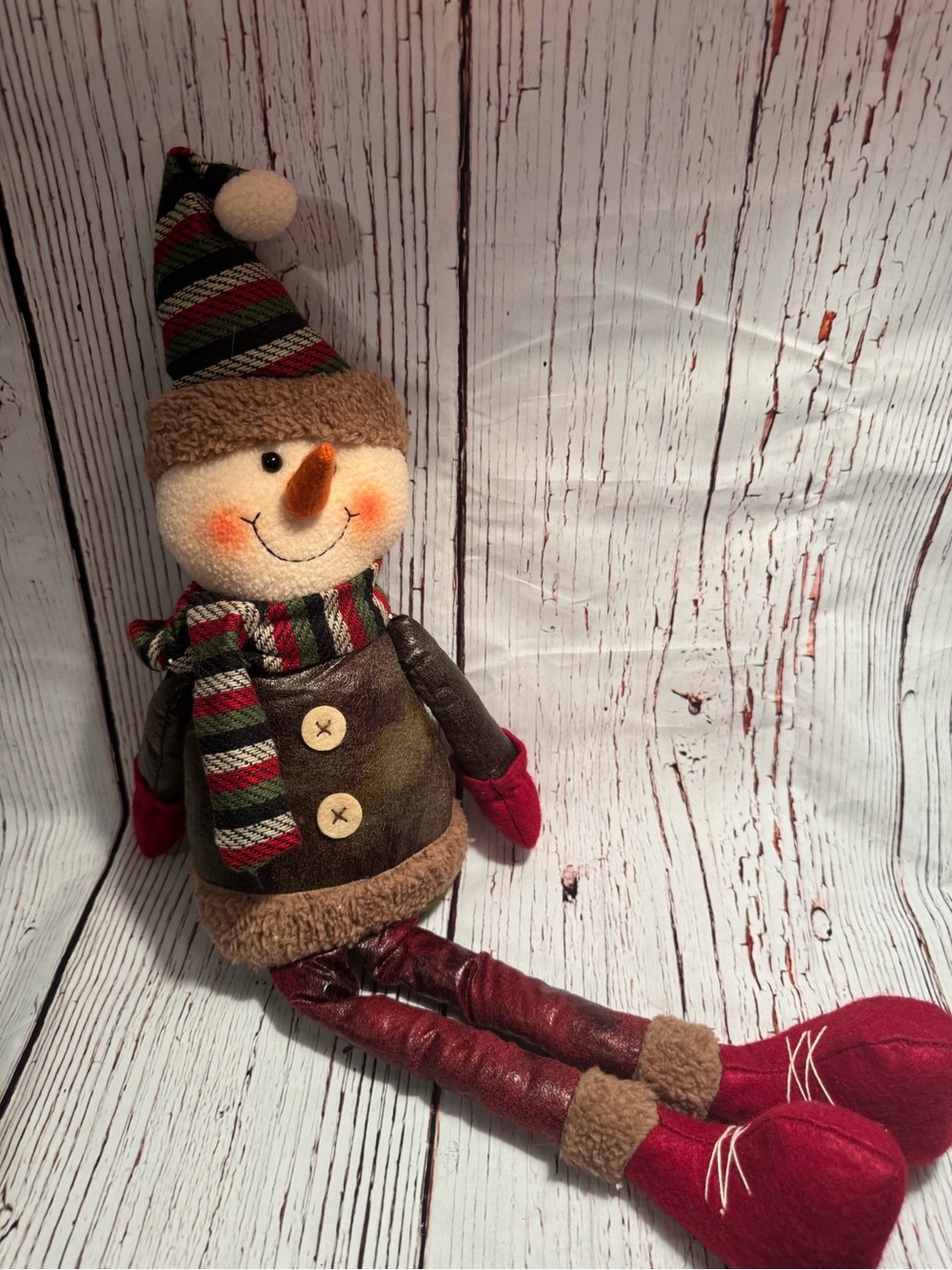 Holiday Snowman Plush Decor - Red & Green